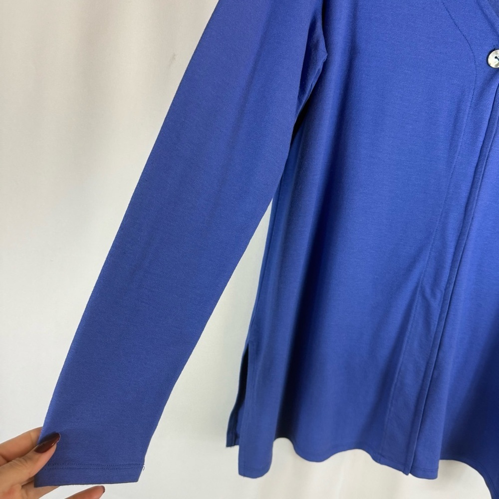 Soft Surroundings long cotton cardigan with button, bright blue, Size: M - Picture 5 of 16